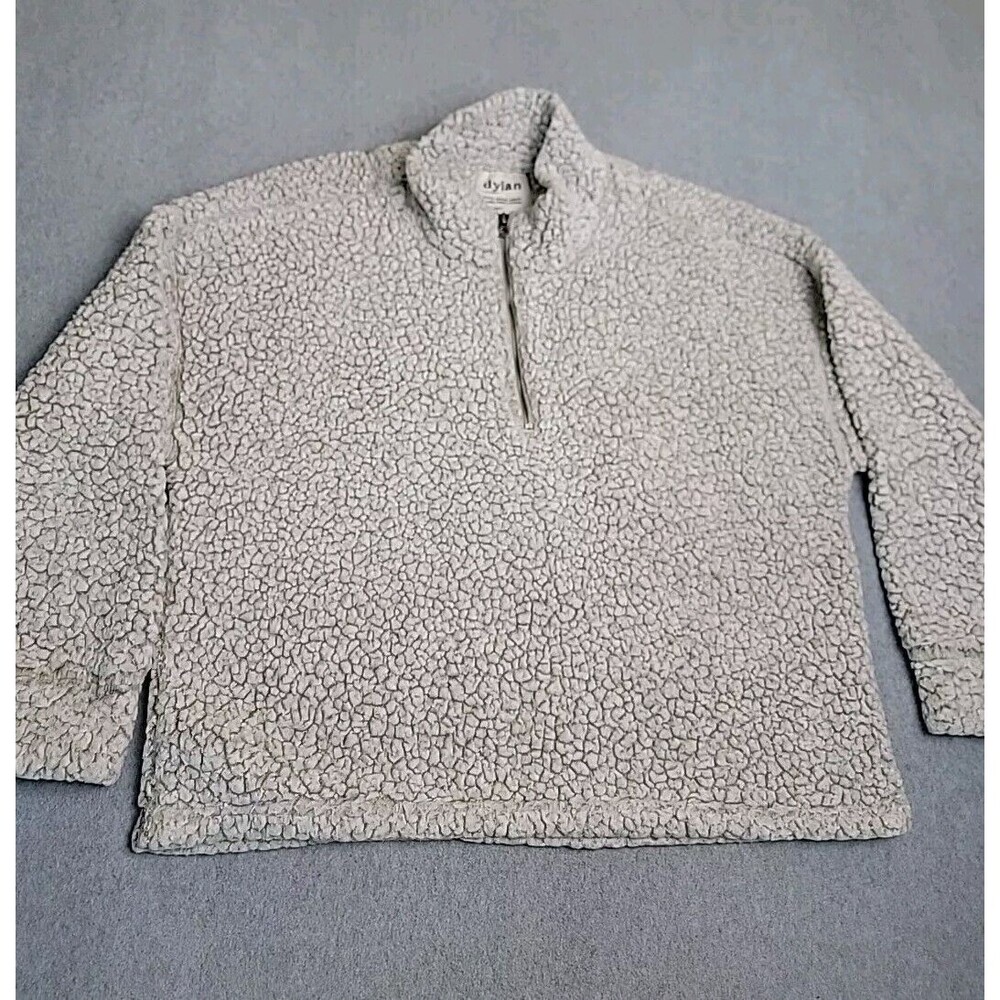 Dylan True Grit Sweater‎ 1/4 Zip Pullover Womens M Beige Shag Sherpa Preppy Soft